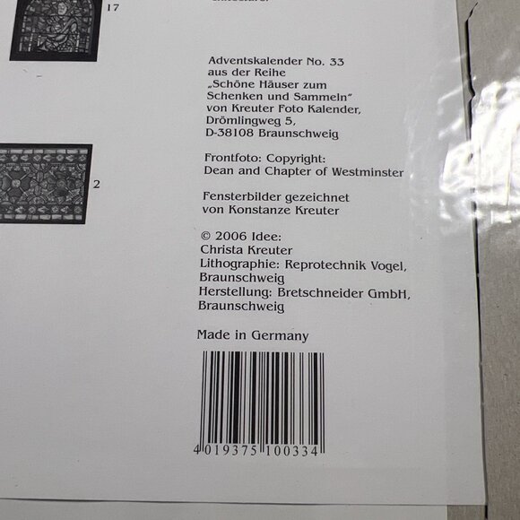 Advent Calendar Westminster Abbey London New Germany Kreuter Christmas UK Xmas - Picture 11 of 15